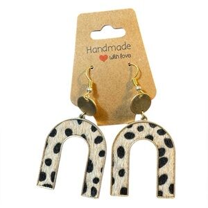 Animal Print Arched U Shaped Gold Tone Dangle Pierced Earrings